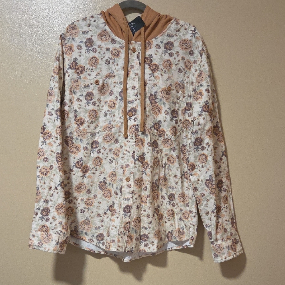 Original Use Cream Hoodie Shirt with Tan Floral Print
